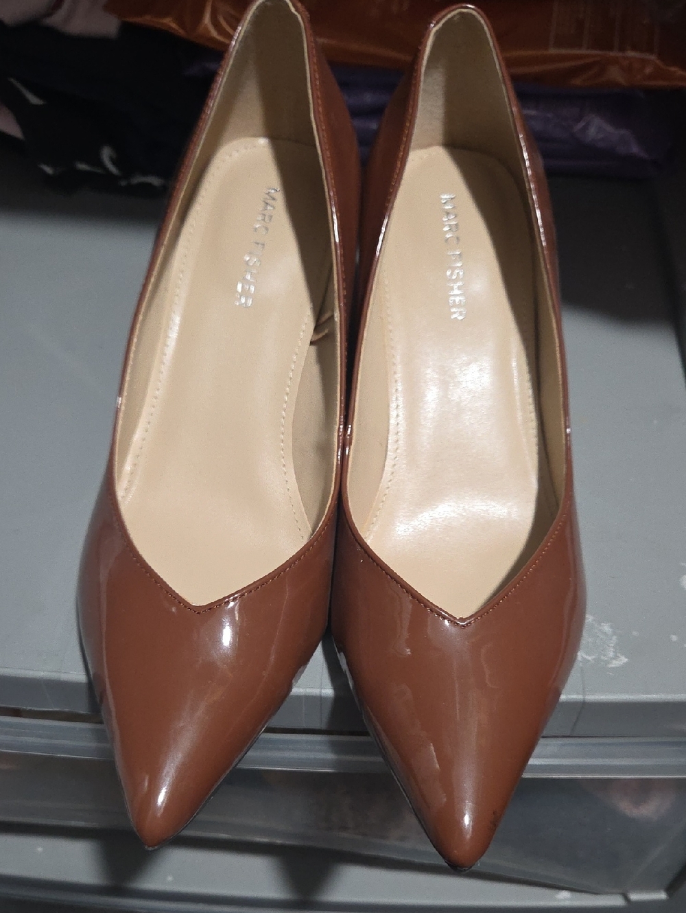 Marc Fisher Cognac Patent Pointed-Toe Pumps 8.5